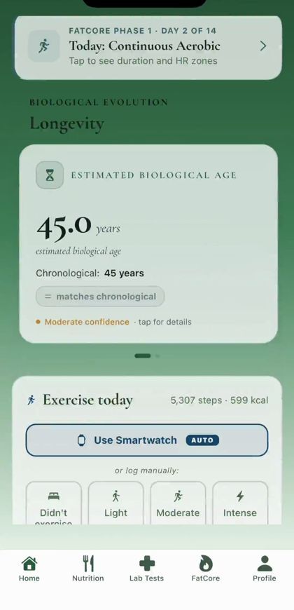 Estimated biological age and today's exercise